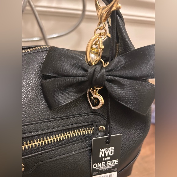 Steve Madden Black Shoulder Bag with Gold Accents and Bag Charms - Picture 7 of 11